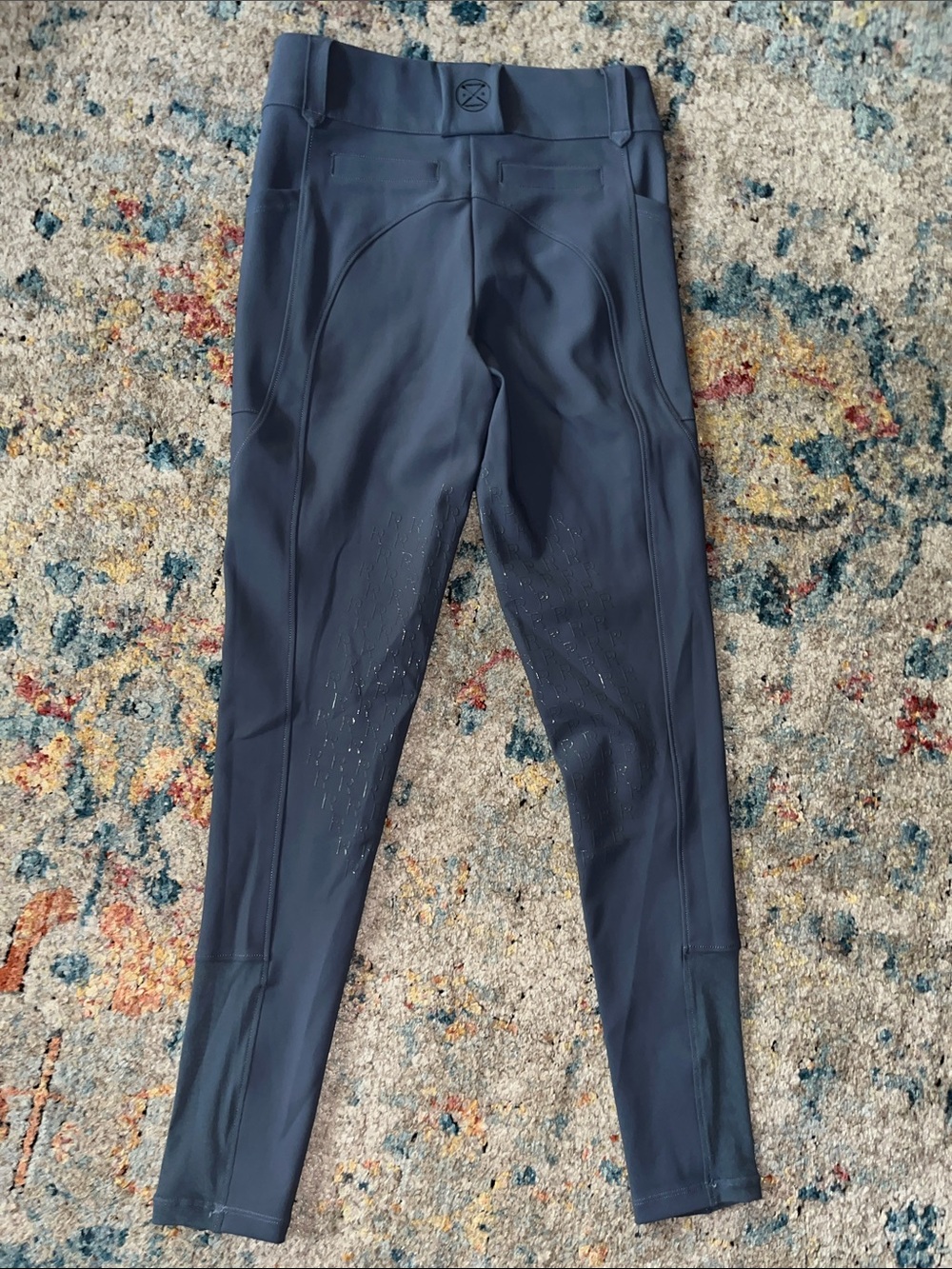 High-Rise Navy Riding Leggings with Double-Button Waist - Picture 3 of 4